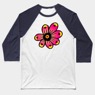 Pink and Yellow Flower Doodle Art Baseball T-Shirt